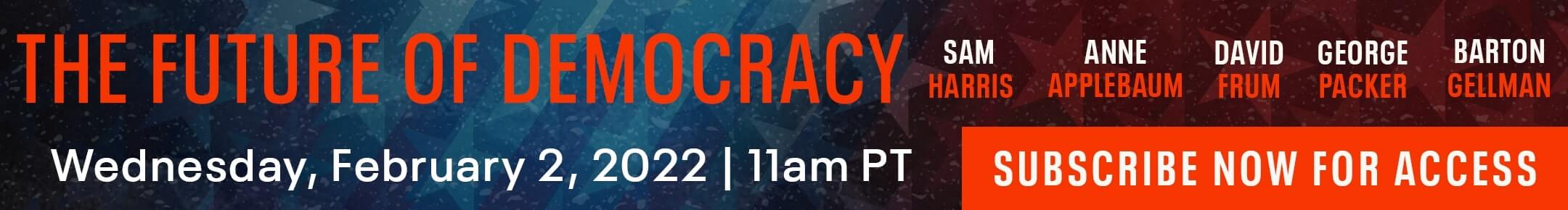Banner with main information of The Future of Democracy event